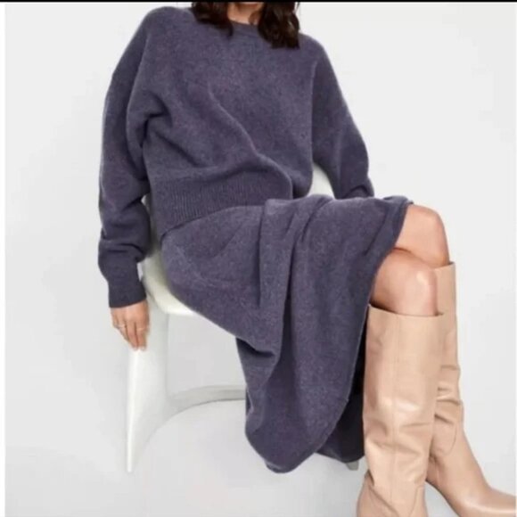 Zara Knit Limited Edition Wool Yak Sweater Knit Midi Maxi Skirt A Line Purple - Picture 3 of 9